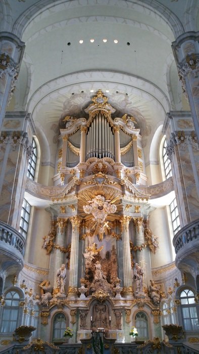 ornate nave and organ in frauenkirche, germany, Dresden