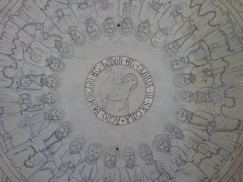 religious fresco on the ceiling in the temple