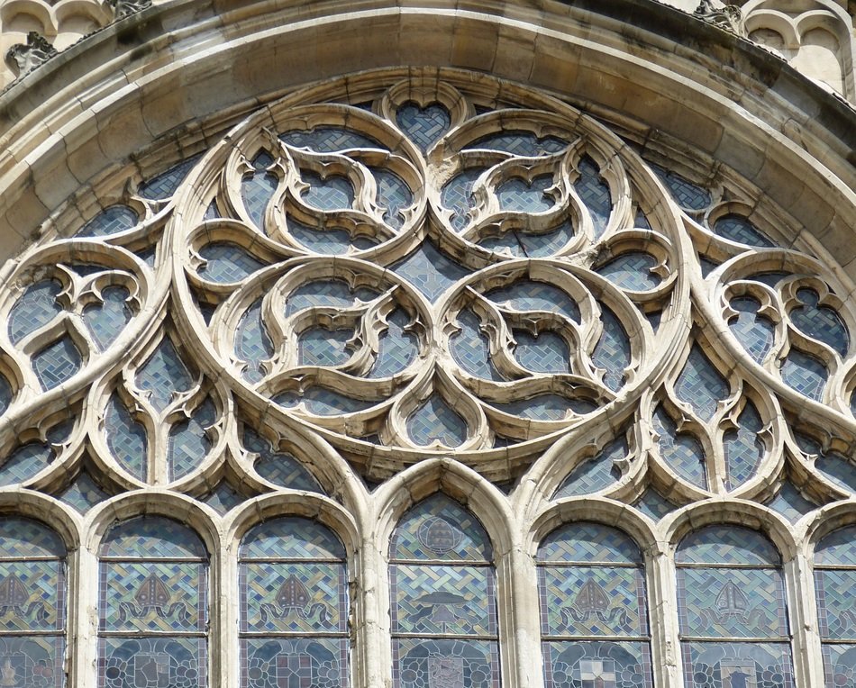 beautiful window of a gothic church in france