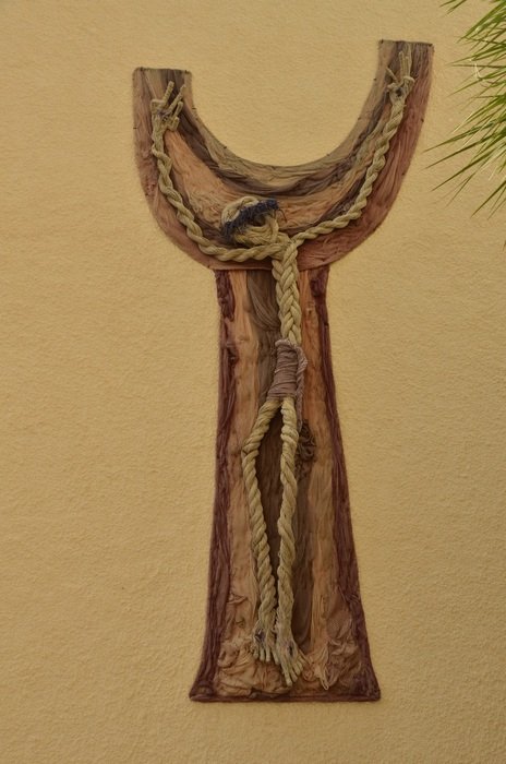 creative Crucifixion, rope weaved Christ figure on panel, Spain, Xabia