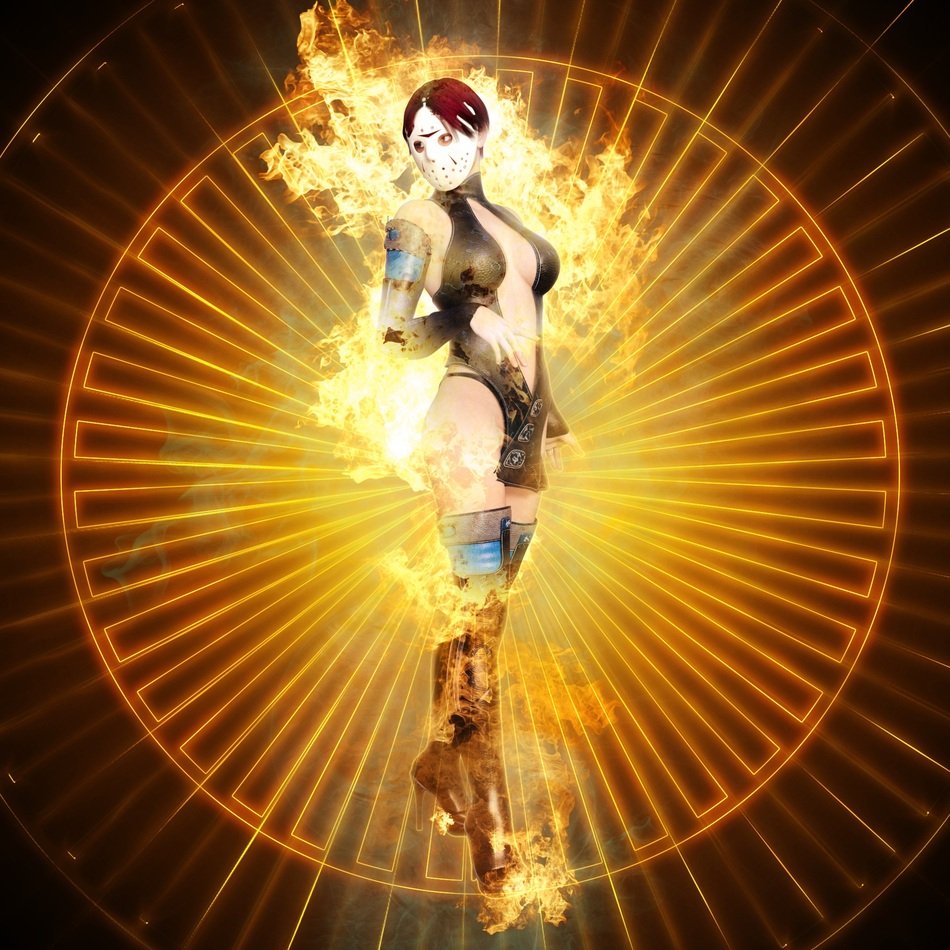 cyborg girl on the background of the orange circle