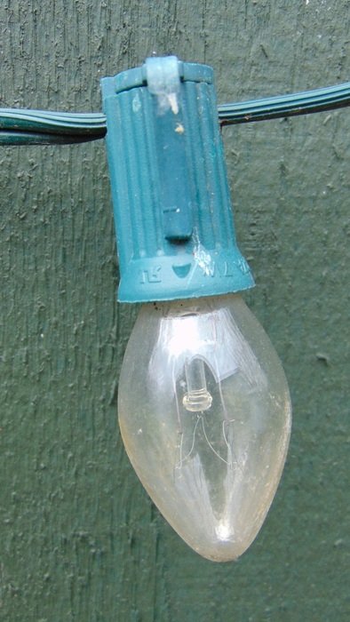 Christmas light near the green wall