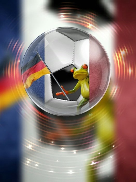 photo of toy frog with a flag through the bubble