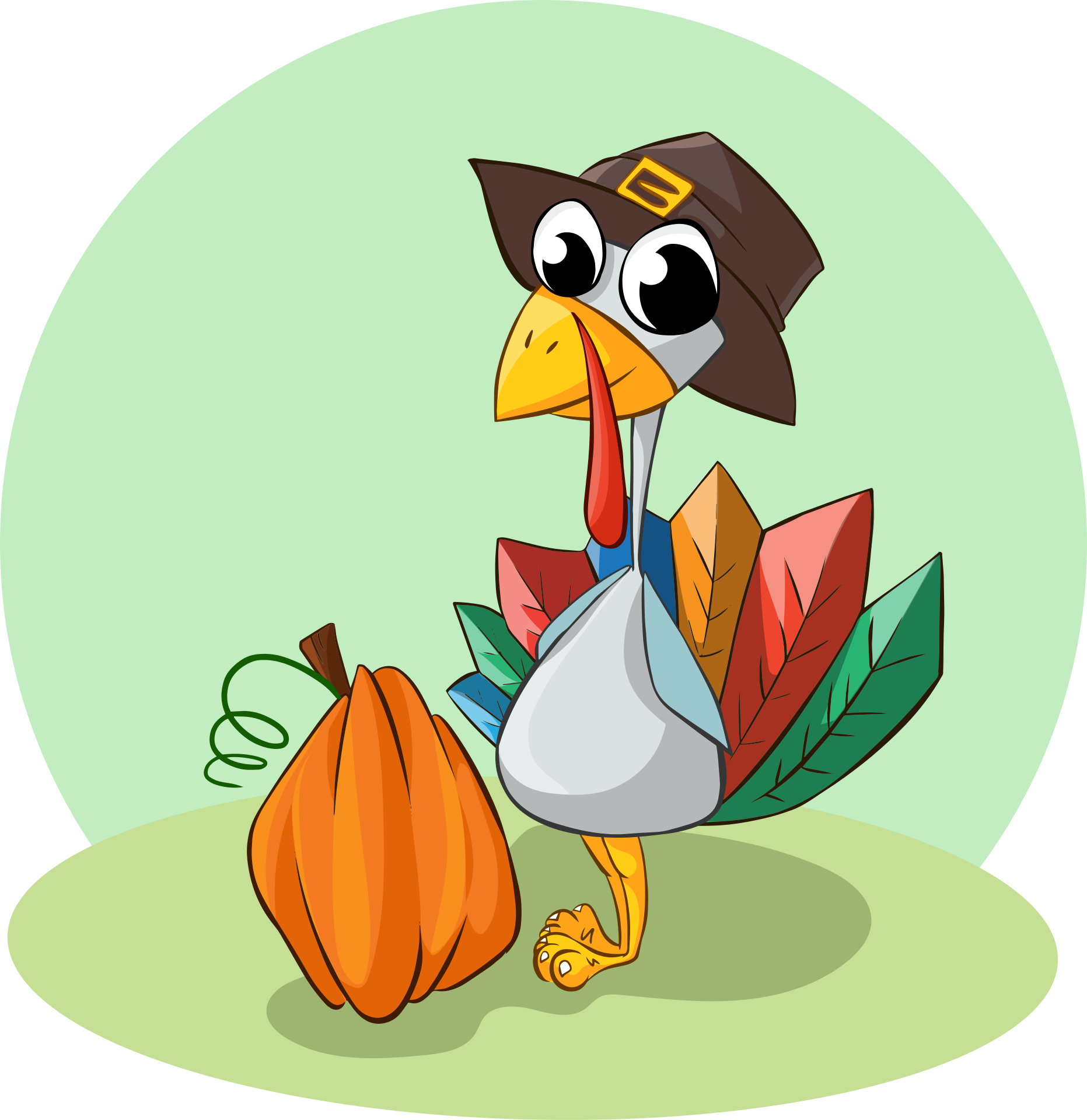 Drawing of a turkey with the hat near the pumpkin free image download