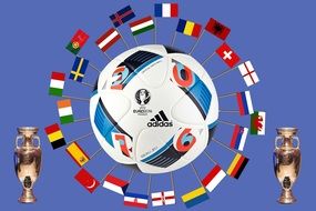 flags of countries around a soccer ball as an emblem for a football championship
