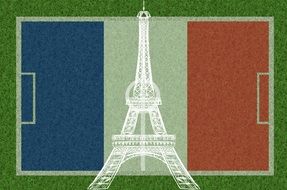 Football playing field with Eiffel Tower