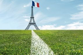 flag on the eiffel tower on the football field as a symbol of the european football championship