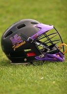 black sports helmet on a green lawn