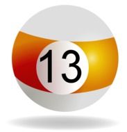 clipart of white billiard ball with number "13"