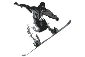 gray silhouette of a snowboarder on a white background