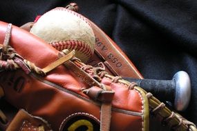 baseball glove with ball on the field