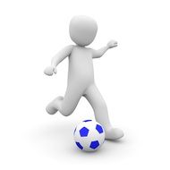 white figure with blue-white soccer ball