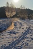 ski track in the snow in winter