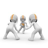three men in helmets in fighting stance
