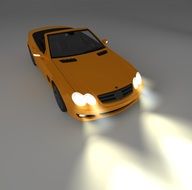 yellow sports car with bright headlights