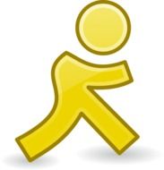 yellow icon of walking man