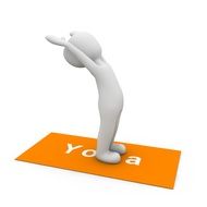 Yoga exercise on the orange and white carpet