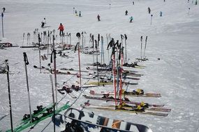 ski area with ski poles in a ski resort