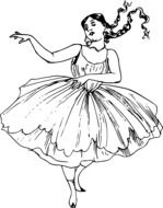 black and white graphic image of a dancer in a puffy dress