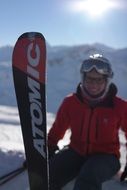 skiers on a snowy mountains