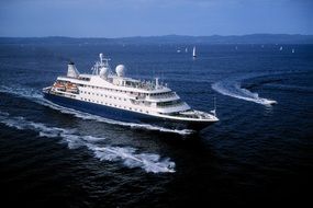 panoramic view of jet skis around a cruise ship