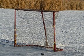 Hockey net with snow