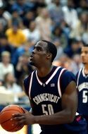 Basketball players are playing on the competition