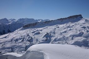 panoramic view of a backcountry for skiing on a sunny day