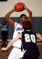 basketball player throws the ball in through the player