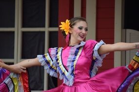 dancer in a pink dress in a park in Italy