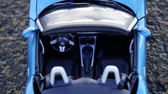 top view on a blue sports car BMW