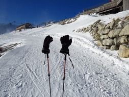 Gloves on ski sticks