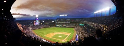 panoramic view of a baseball stadium in denver