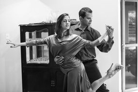 ballroom dance in black and white image