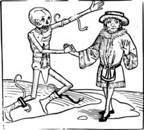 black and white graphic image of the dance of death