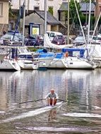 Rowing in the water for training