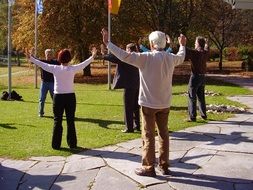 older people are doing qi gong in the park