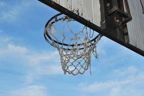 basketball hoop on a wooden scoreboard