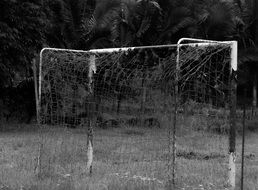 Black and white photo of the football net