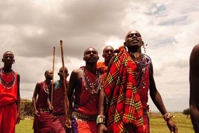 masai in traditional costumes