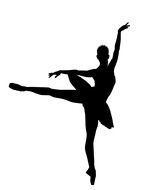 silhouette of a ballerina with a raised leg on a white background