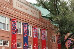 sports banners at the baseball stadium fenway park