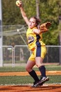 beautiful girl plays softball