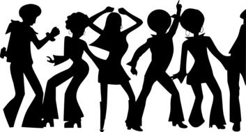 Black silhouettes of the people on disco dance clipart