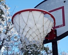 Snow in the basketball hoop in winter