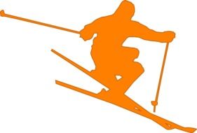 Skier orange silhouette drawing