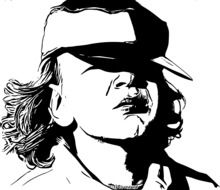 black and white drawing of a baseball player