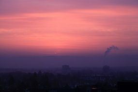 pink-purple sunset over the city