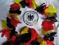 football emblem and wreath of colorful flowers