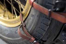 leather belts on a wheel close-up
